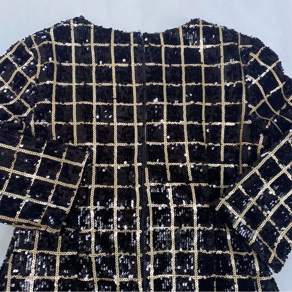 Boohoo Sequin Grid Check Mini Dress Size 10 Black Gold - Picture 9 of 10